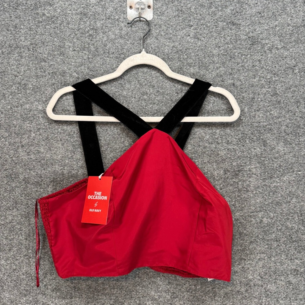Old Navy Halter Crop Top Women XL Red Velvet Straps Bow Back Party‎ Festive NEW